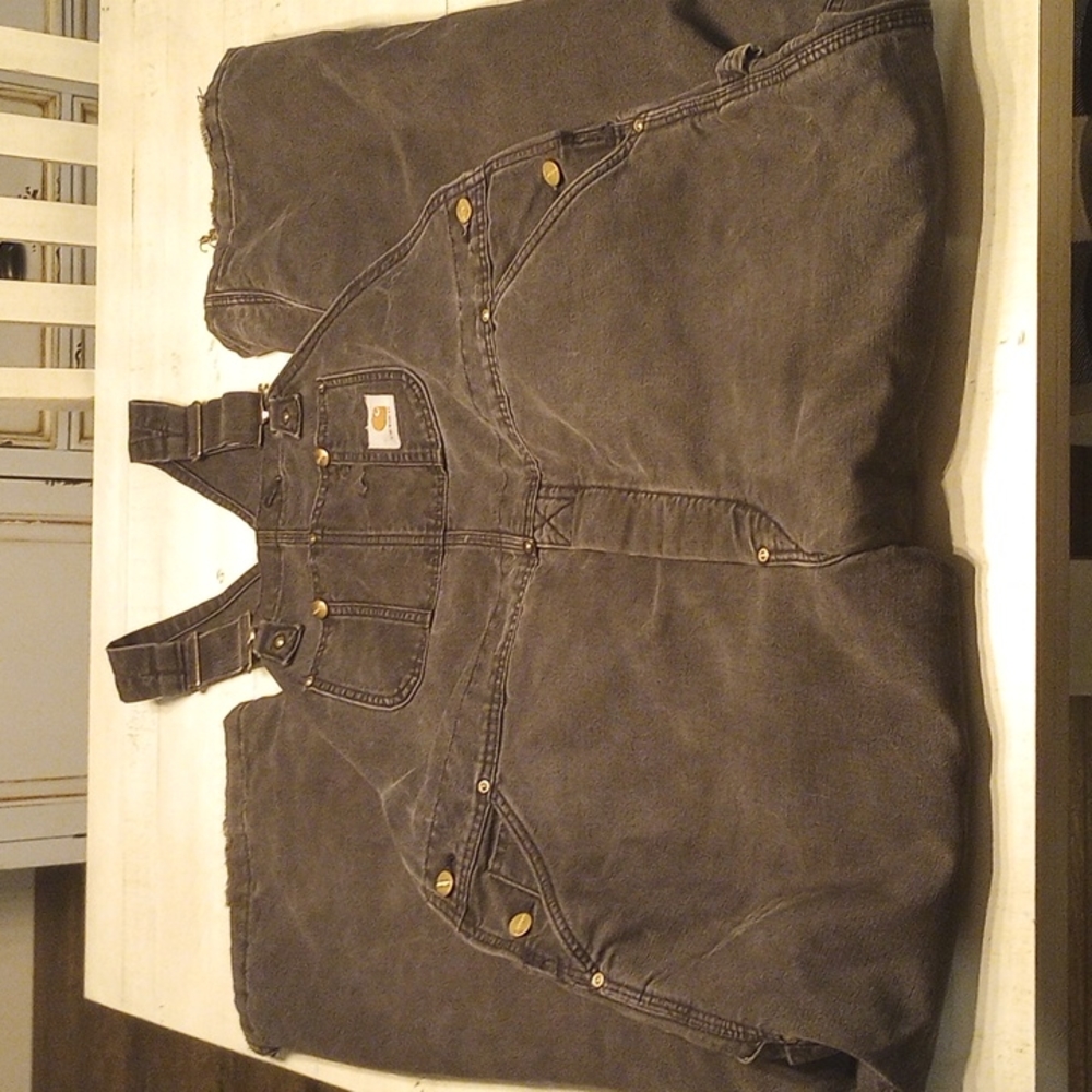 Vintage Carhartt 40 x 31  quilted insulated double knee black bib overalls